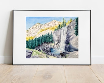 Yosemite Watercolor Painting Print, Vernal Falls Painting Print, Yosemite Print, watercolor landscape, Yosemite painting, unframed print