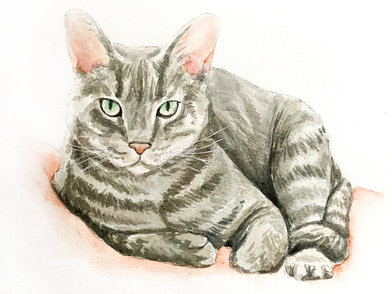 Custom Cat Painting, Birthday gift, Pet Portrait, Watercolor Painting, Commissioned Pet Portrait, Painting from Photo, Pet loss gift image 1