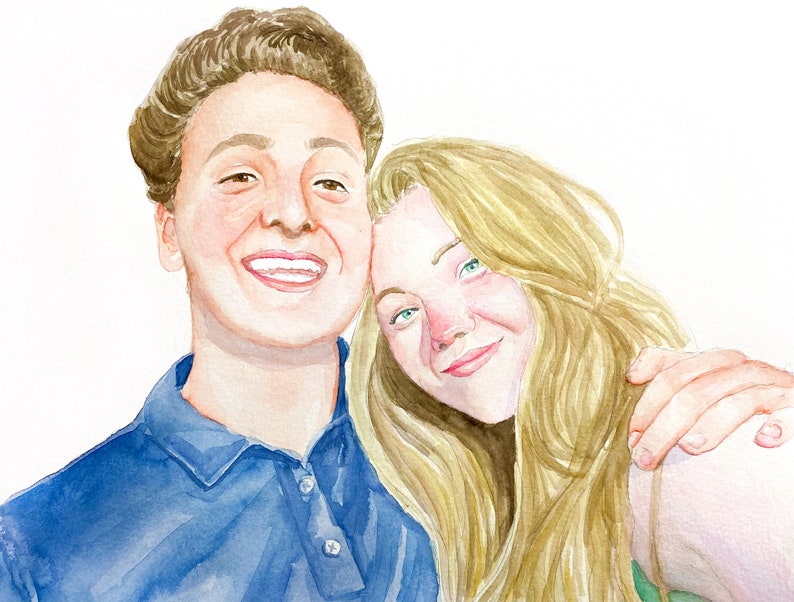 Anpassat porträtt, akvarellmålning, handmålat porträtt, beställningskonstverk, familjemålning, personligt porträtt, alla hjärtans dag-present bild 1