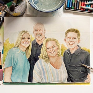 Family Painting Watercolor Family Portrait Group Drawing Watercolor Family Painting Hand-Painted Family Portrait From Photo image 1