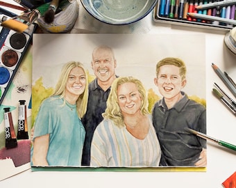 Familjemålning | Akvarell familjeporträtt | Gruppteckning | Akvarell familjemålning | Handmålat familjeporträtt | Från foto