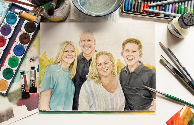 Family Painting Watercolor Family Portrait Group Drawing Watercolor Family Painting Hand-Painted Family Portrait From Photo image 1