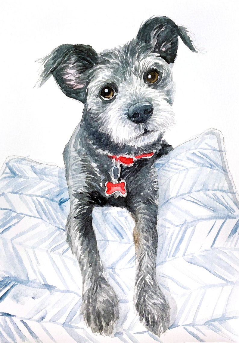 Pet Portrait, Painting from Photo, Watercolor Painting of Pet, Dog or Cat painting, deceased pet, memorial gift, 4x6 5x7 8x10, Dog Portrait image 1