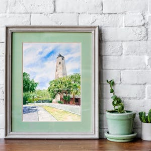 Bald Head Island Watercolor Print, Old Baldy Lighthouse Painting, North Carolina Art Print, North Carolina Painting, NC Painting Print, BHI