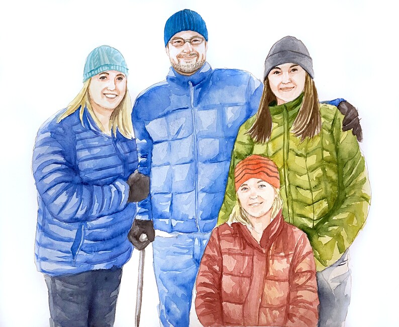 Anpassat porträtt, akvarellmålning, handmålat porträtt, beställningskonstverk, familjemålning, personligt porträtt, alla hjärtans dag-present bild 7