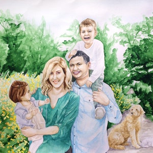 Family Painting Watercolor Family Portrait Group Drawing Watercolor Family Painting Hand-Painted Family Portrait From Photo image 6