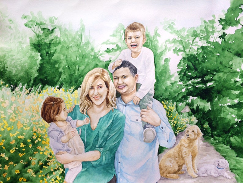 Family Painting Watercolor Family Portrait Group Drawing Etsy