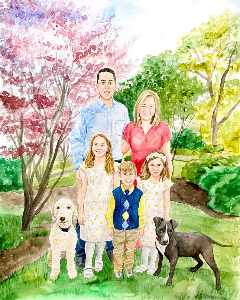 Family Painting Watercolor Family Portrait Group Drawing Watercolor Family Painting Hand-Painted Family Portrait From Photo image 3