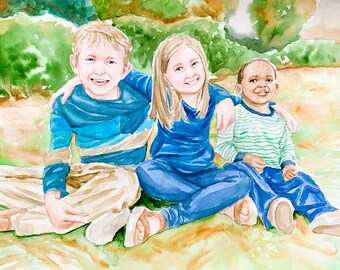 Family Portrait Watercolor Painting, Custom Art, Family Painting, Made to Order, Group Painting, Watercolor Portrait, Custom Painting