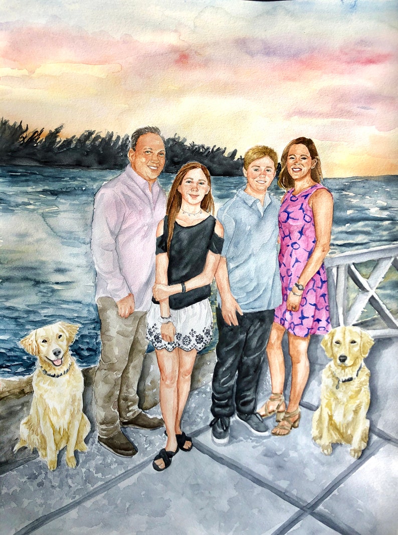 Family Painting Watercolor Family Portrait Group Drawing Watercolor Family Painting Hand-Painted Family Portrait From Photo image 4