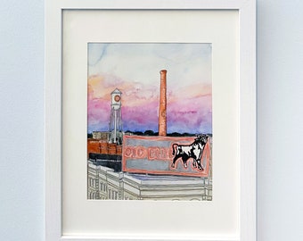 Durham NC Watercolor Print, North Carolina Art Print, Bull City Print, Durham Painting, North Carolina Painting, Watercolor painting print