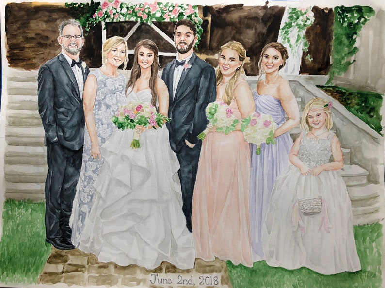 Family Painting Watercolor Family Portrait Group Drawing Watercolor Family Painting Hand-Painted Family Portrait From Photo image 5