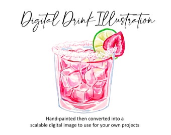 Singular Watercolor Digital Drink Illustration, Custom Painting for Bar Sign, Illustration for Bar Menu, for DIY Wedding Sign, cocktail art