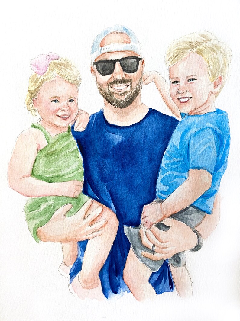 Anpassat porträtt, akvarellmålning, handmålat porträtt, beställningskonstverk, familjemålning, personligt porträtt, alla hjärtans dag-present bild 8