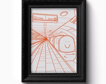 Lámina del metro con carita sonriente / Glasgow / Metro / Lámina artística / Regalo / Colorido / Original / Arte / Tren / Láminas de Glasgow / La naranja mecánica
