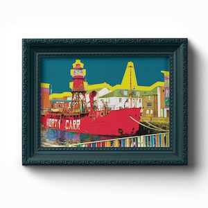 North Carr Lightship / Dundee / Stampe marittime storiche l Regali / Made in Scotland / Città della scoperta / Arte / Astratto / Stampa Dundee