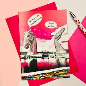 carte d'anniversaire de Kelpies | Carte Falkirk | Art écossais | Falkirk | Anniversaire | Joyeux anniversaire | carte de voeux | Arc-en-ciel | Kelpie