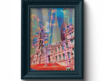 Glasgow University Print  | Westend | Glasgow Print | Digital Prints | Glasgow | Gift | Graduation | Colourful | Quirky | Art | University