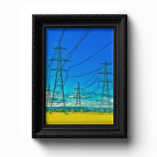 Marching Pylons | The Grid | Infrastructure Art | Landmark Print | Gift | Metal Structure | Made in Scotland | Interesting Art | Photography