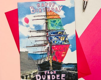 Tarjeta de cumpleaños Discovery / Tarjeta Dundee / Arte Dundee / Dundee / Cumpleaños / Feliz cumpleaños / Tarjeta de felicitación / Arcoíris / Barco / Bote