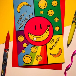 Top Banana Glückwunschkarte zum Geburtstag | Geburtstagskarte | Senden Sie etwas Liebe | Glückliche Karte | Feier | Karten | Hergestellt in Schottland | Freude | Regenbogen