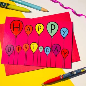 Luftballons Grußkarten | Geburtstagskarte | Senden Sie etwas Liebe | Glückliche Karte | Feier | Grußkarten | Hergestellt in Schottland | Freude