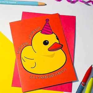 Tarjeta de felicitación de cumpleaños con el mensaje "Ducking Hooray" / Tarjeta de cumpleaños / Envía algo de amor / Tarjeta feliz / Celebración / Tarjetas / Hecho en Escocia / Alegría