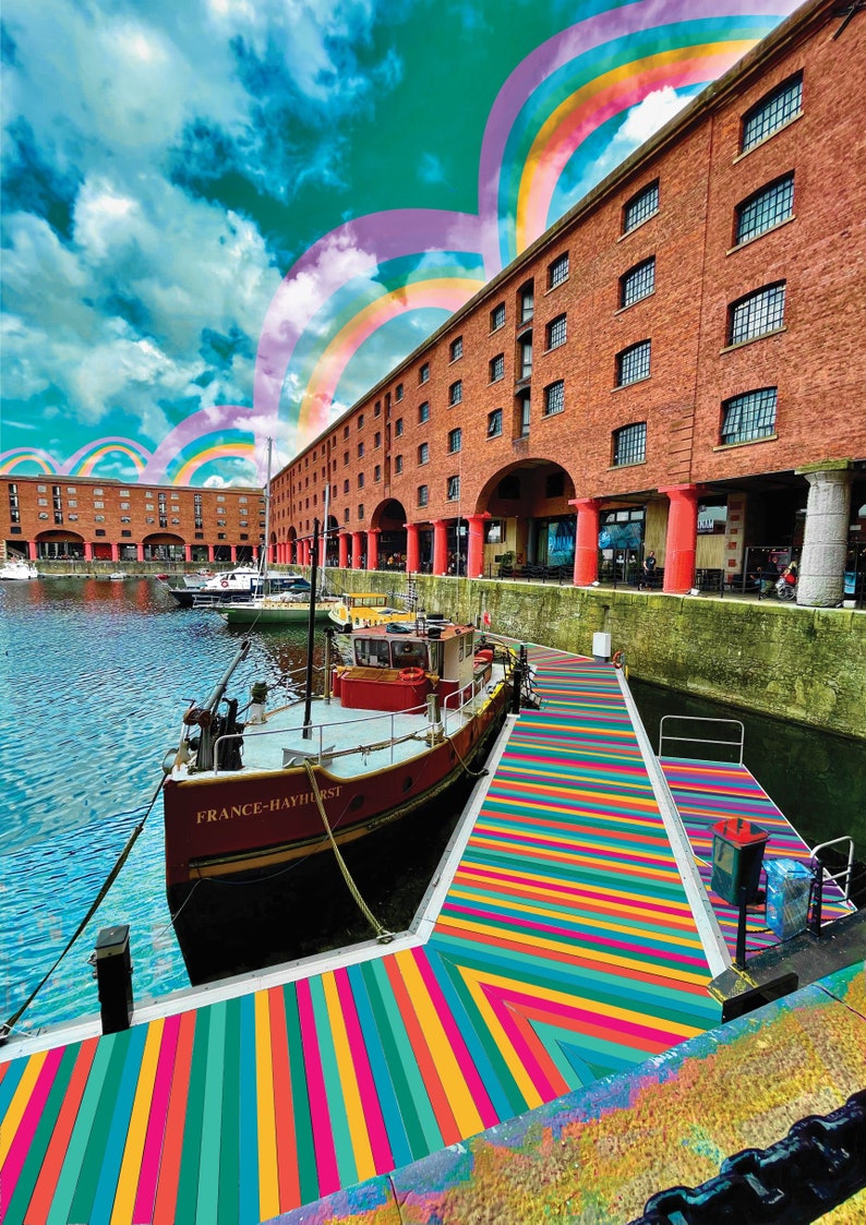 Albert Docks Print | Liverpool | Liverpool Print | Liverpool Art | Merseyside | Art | Gift | | Art Print | Liverpool Gift | Rainbow | Happy image 4
