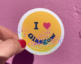 Pegatina "Amo Glasgow" / Vinilo / Impermeable / Divertida / Colorida / Decoración / PaintsPylons / Paints Pylons / Ciudad / Glasgow / Cara sonriente