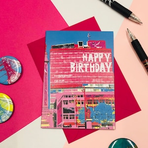 Biglietto di auguri di buon compleanno / Persone che creano Glasgow / Biglietto di Glasgow / Crea a Glasgow / Rosa / Biglietto di compleanno / Arte di Glasgow / Città di Glasgow