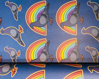 Rainbow Pigeon Wrapping Paper | Gift Wrap | Giftware | Unique Gift | Birthday | Blue | Bird | PaintsPylons | Silly | Paints Pylons