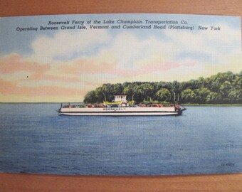 Lot of Five Vintage Linen Postcards - Roosevelt Ferry Lake Champlain - MINT NOS