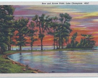 Lot of Five Vintage Linen Post Cards - Bow and Arrow Point, Lake Champlain Vermont - MINT NOS