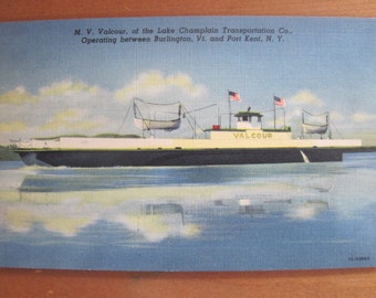 Lot of Five Vintage Linen Postcards - Lake Champlain Ferry M.V. Valcour - MINT NOS