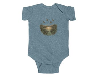 Sunset Lake Flying Geese Infant Baby Western Bodysuit Baby Shower Gift