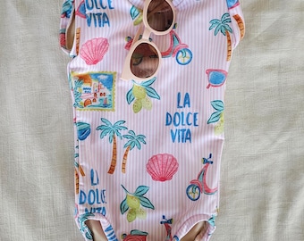 Baby girl coastal swimsuit la dolce vita Handmade girls Swimsuit Mediterranean One Piece