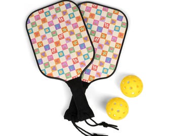 Colorful Patchwork Floral Pattern Pickleball Paddle