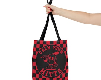 Borsa tote con personaggio retrò "Calm Your Mitts" per le partite di baseball.