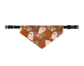 Autumn Ghosts Clip-on Pet Bandana | Fall Leaves Halloween Print
