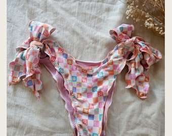 Handmade Womens bikini bottoms chunky bow mid rise swimsuit cheeky swim bottoms