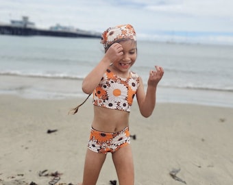 Baby girl toddler swimsuit Groovy retro bikini two piece bottoms swimsuit