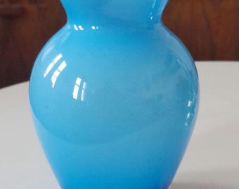 Vintage Lindshammar Swedish Blue Cased Glass Vase Scandinavian