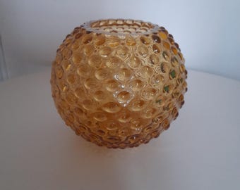 Zabytkowy szklany wazon z bursztynu Hobnail Borske Sklo z połowy wieku z lat 60. XX wieku