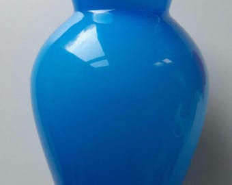 Vintage Lindshammar Swedish Deep Blue Cased Glass Vase Scandinavian