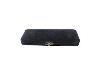 PRESENTATION BOX: Antique English, Blue Velvet Jewelry Box - Satin & Velvet Interior - Ornate Clasp