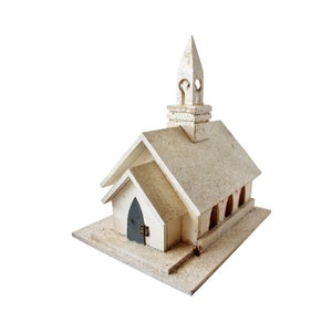 WOODEN CHURCH: Large Vintage &quot;Putz House&quot; - Unique Christmas Decoration - Christmas Village - Mica Covered