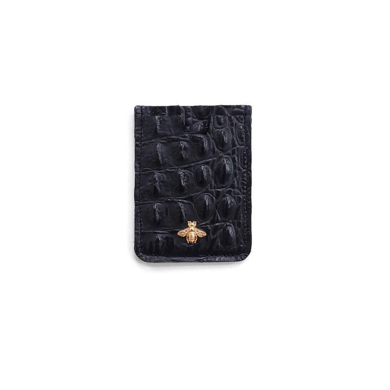 Black Bee/Wasp Emblem Credit Card/Coin Pouch Wallet with Black