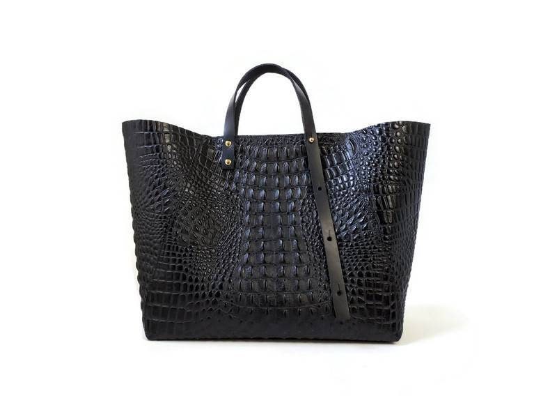 Genuine Crocodile Tote Bag/ Handbag in Black Crocodile Skin # CODE:  CRW0218H-02-BL
