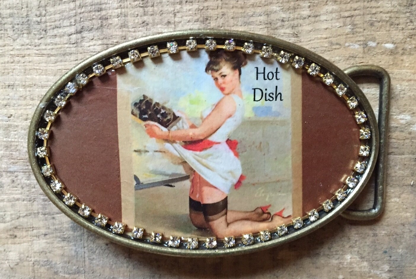 Pin Up Mixed Media Buckle Splaff Belt and Buckle Large Black Pinup Girl 1954 Recycled  main image 4