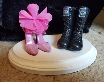 Army, Navy, Air Force, Marines Military Boot and high heel wedding cake topper.  Perfect for the patriotic groom and his high-class bride!